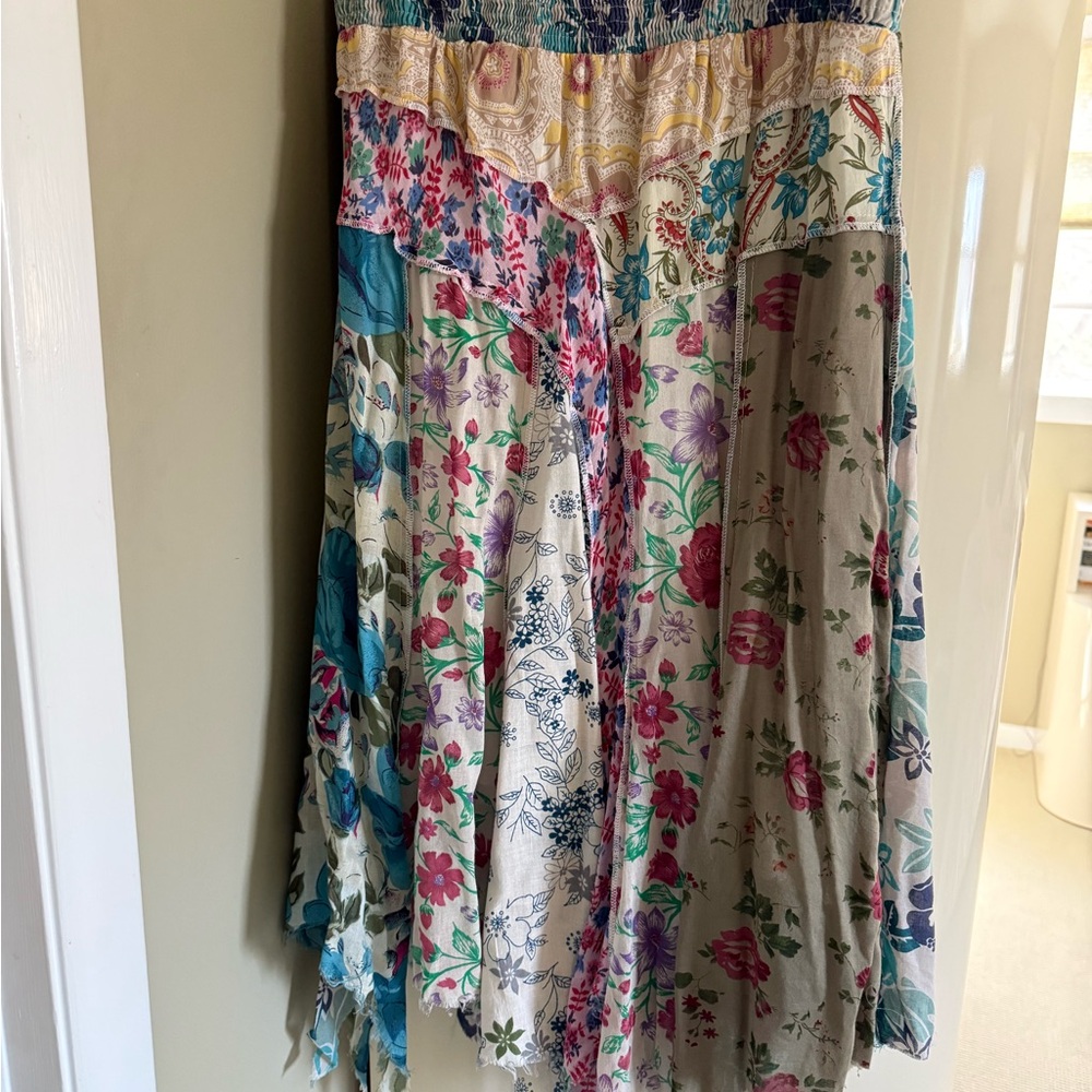 Blue Sky A-Line Maxi Skirt Blue Pink Tiered Resort Wear